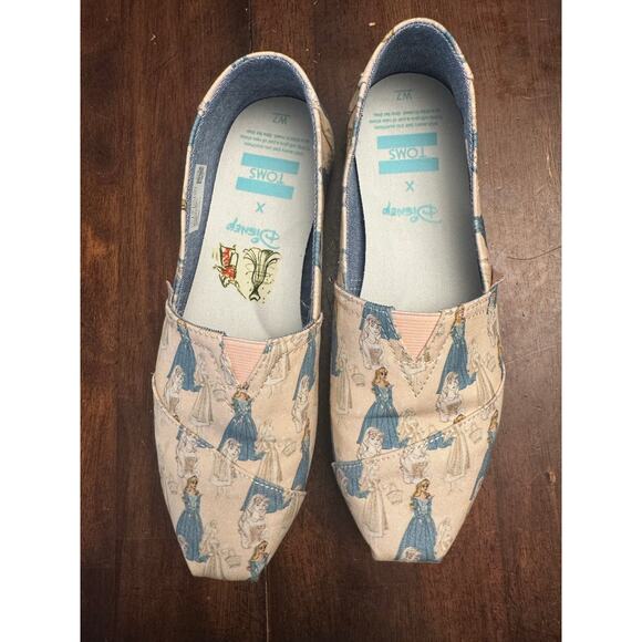 Disney x TOMS sleeping beauty slip ons blue and white women's size 7 - Picture 1 of 5